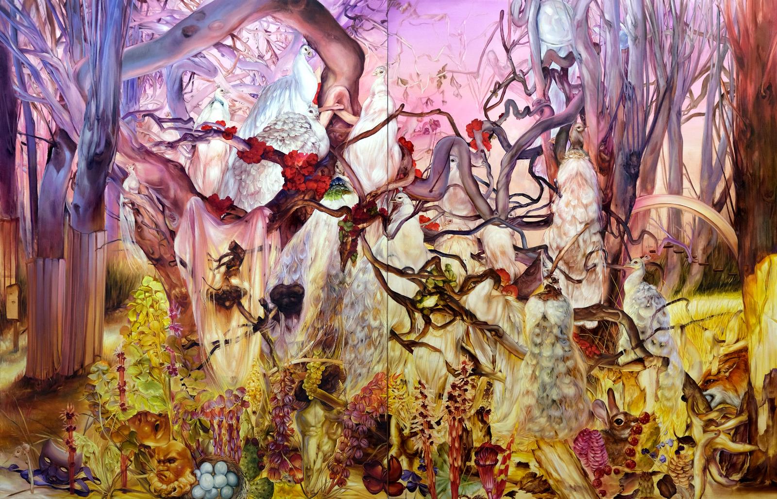 Karla Marchesi, Peacocking, 2024, Öl auf Leinwand, 180 cm 280 cm, Preis auf Anfrage, Galerie Cyprian Brenner